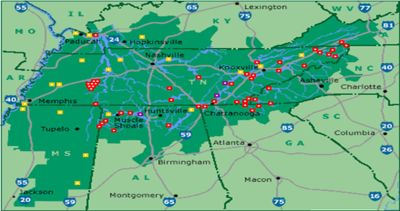 A map of the state of tennessee<br /><br />Description automatically generated