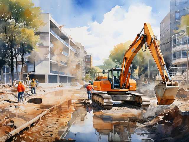 watercolor of a construction site