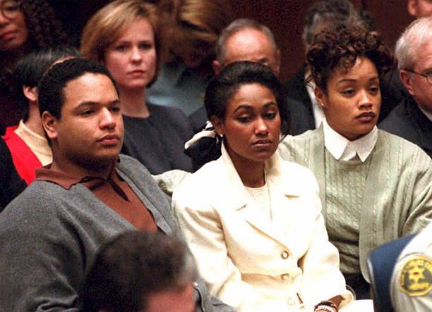 Simpson's children from his first marriage, Jason , Arnelle and cousin Terri Baker appear in court 23 January in Los Angeles as the former football...