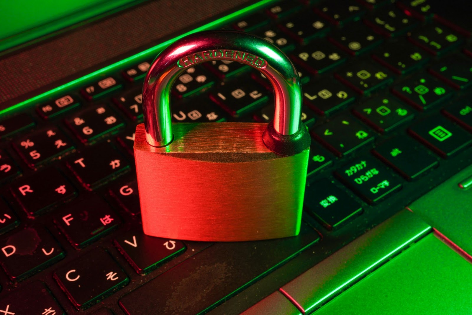 A padlock on a computer keyboard