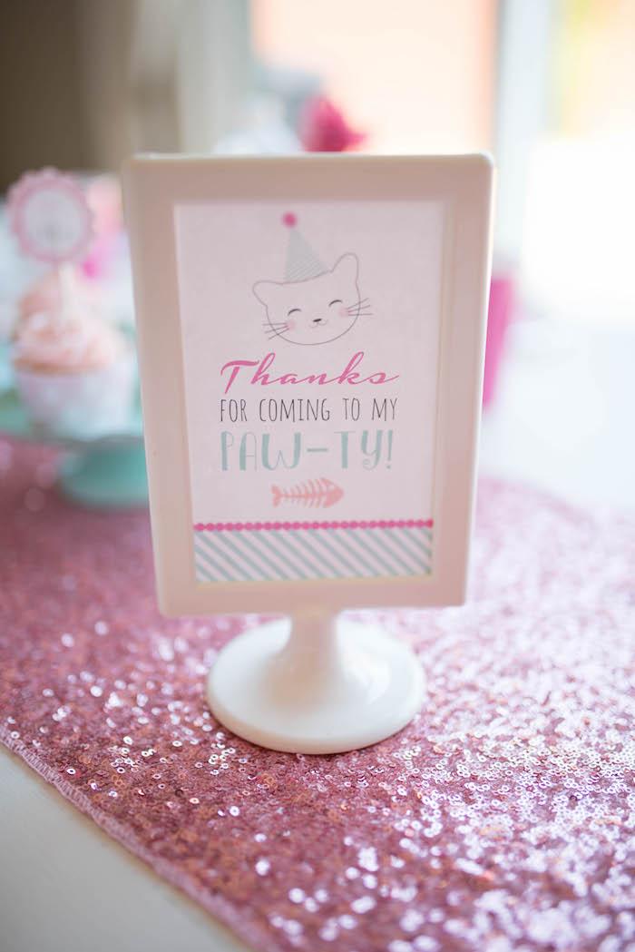Thank you sign from a Kitty Cat Birthday Party on Kara's Party Ideas | KarasPartyIdeas.com (11)