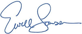 A blue signature on a white background 
Description automatically generated