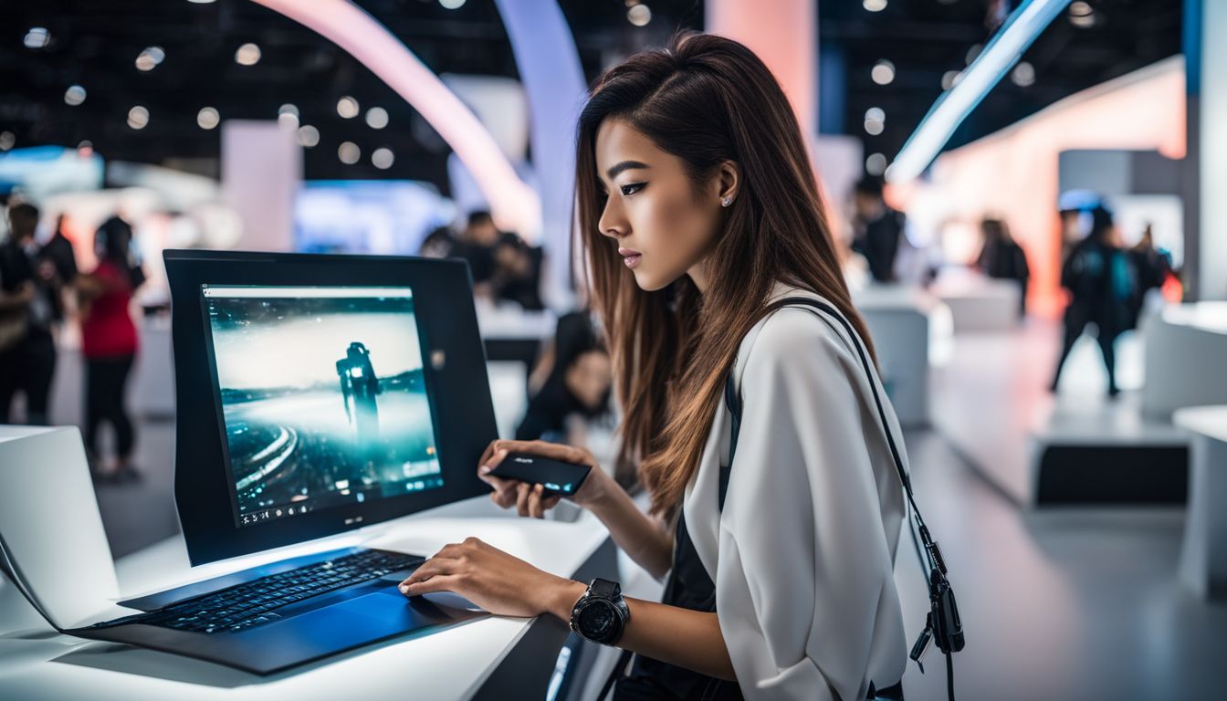 A person showcasing the latest gadgets at a tech expo.