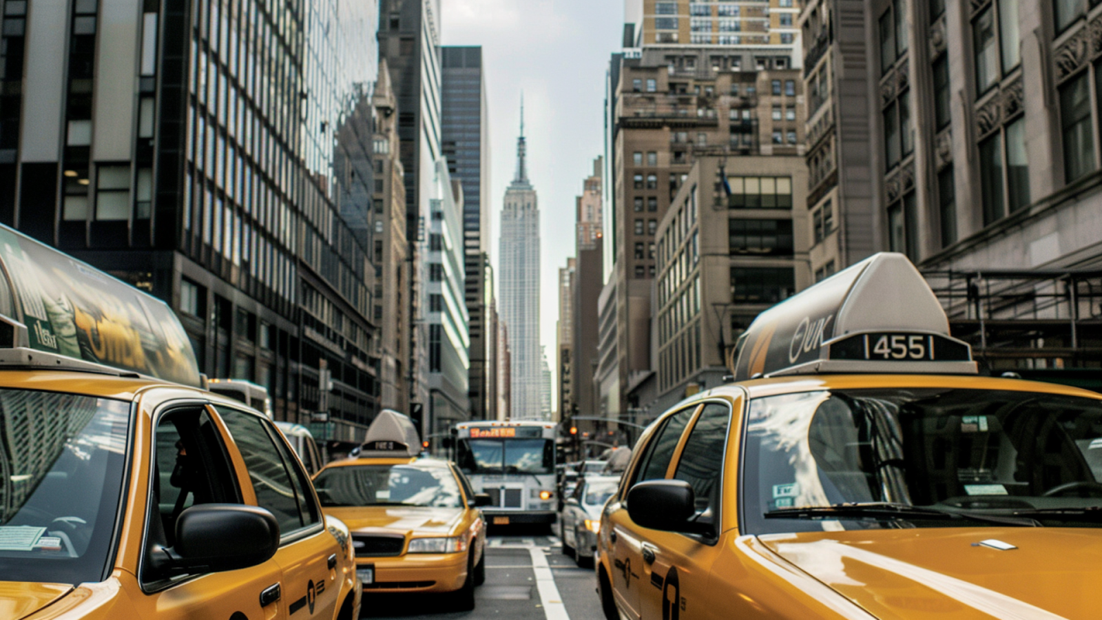 Yellow taxis on the road in New York City