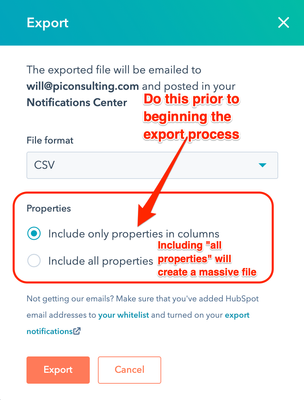 Step 4 in how to export contacts from HubSpot