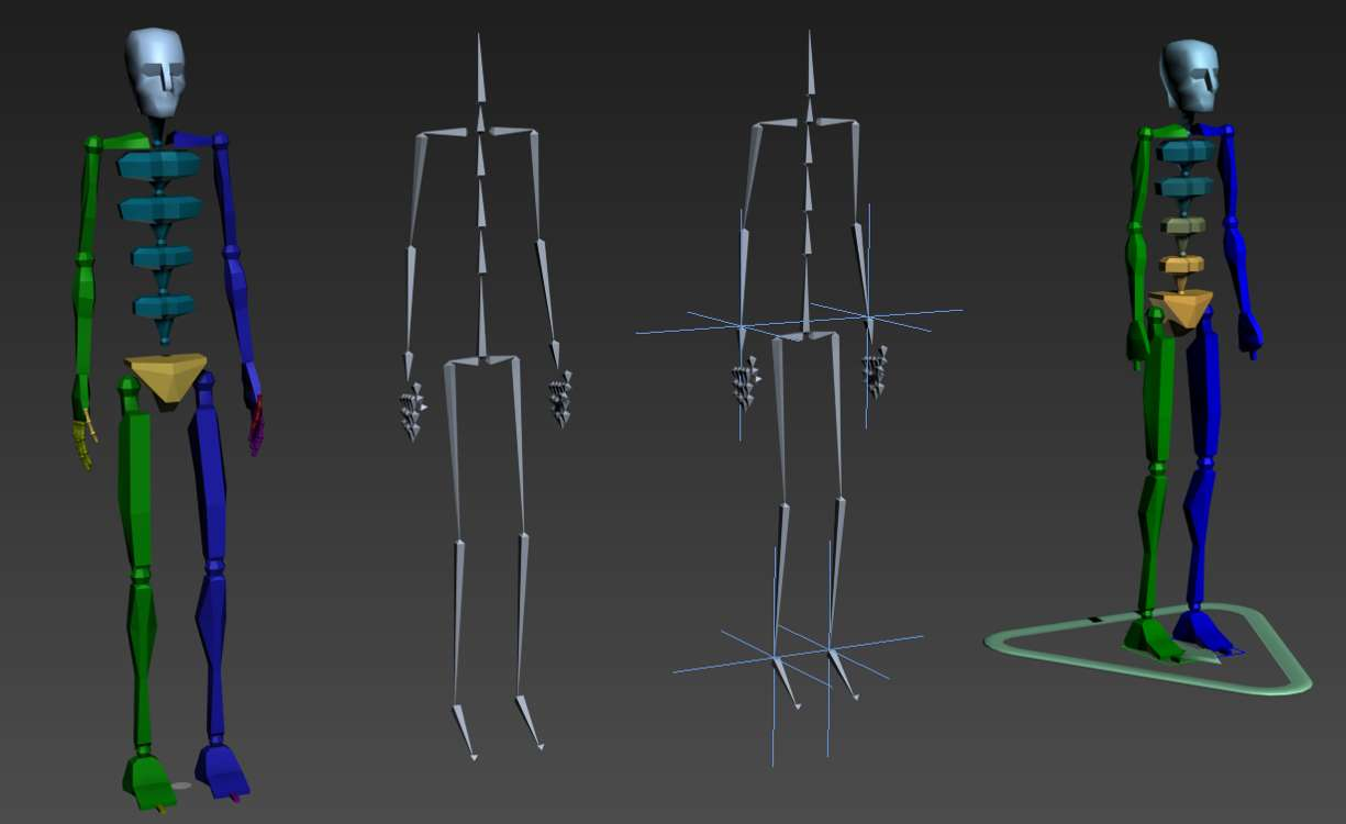 скелет персонажа с виртуальными костями и суставами для основы анимации