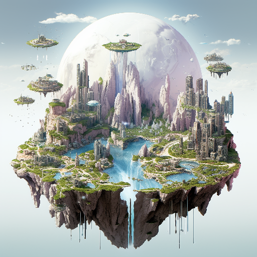 A floating city with water and a large white moon

Description automatically generated with medium confidence