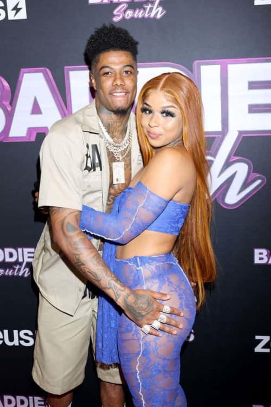 HOUSTON, TEXAS - JUNE 12: (L-R) chriseanroc and Blueface attend the ZEUS Network BADDIES SOUTH Houst