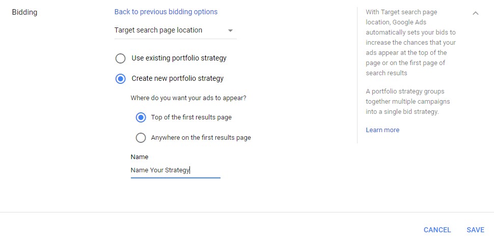 Google Ads Target Search Page Location Bidding