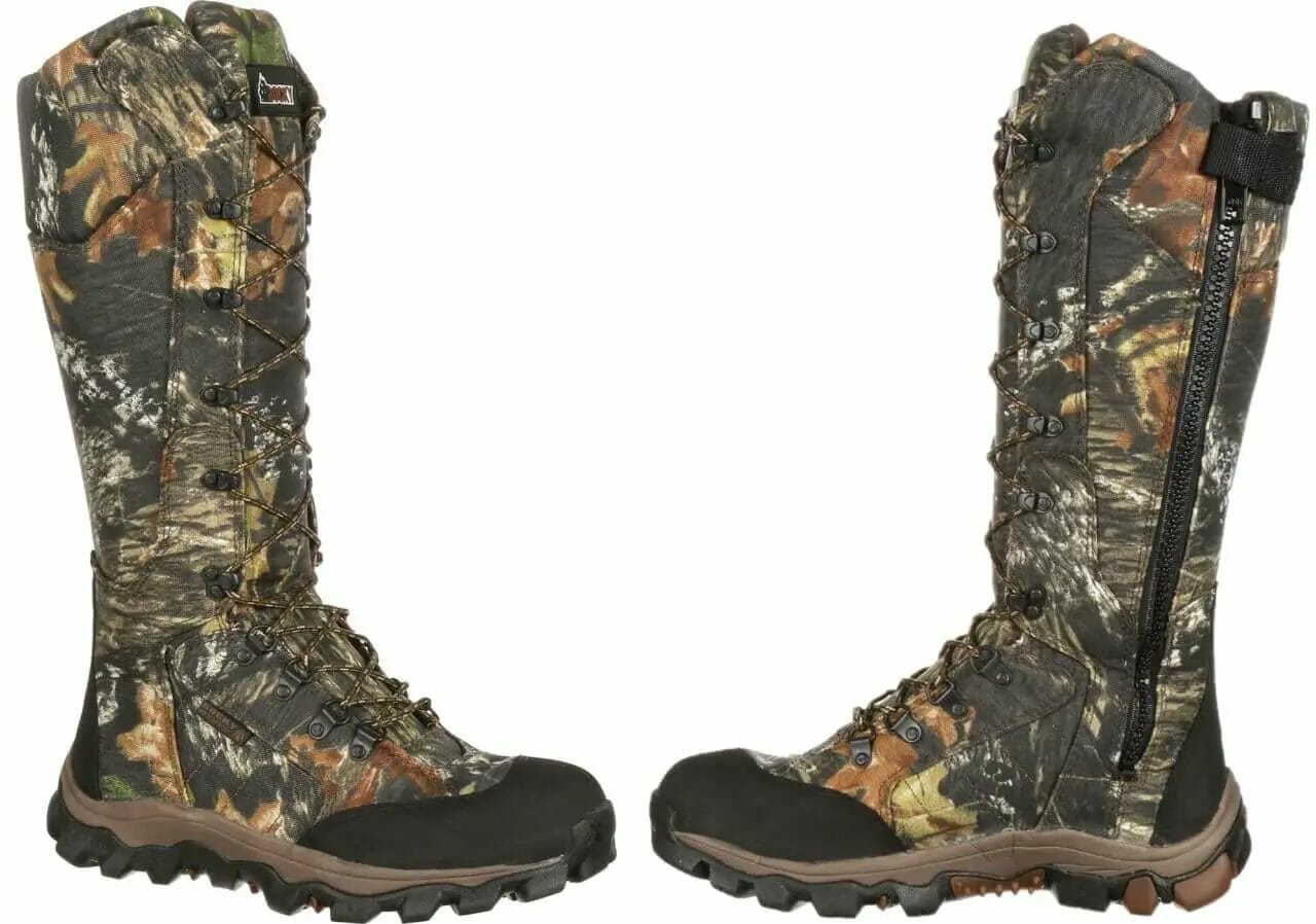 Rocky Lynx Snake Boot image of both sides including side zipper, with camo print.