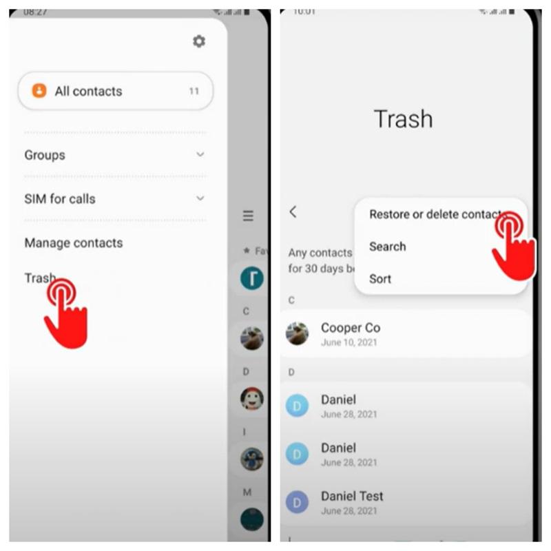 Check Trash to Recover Contacts