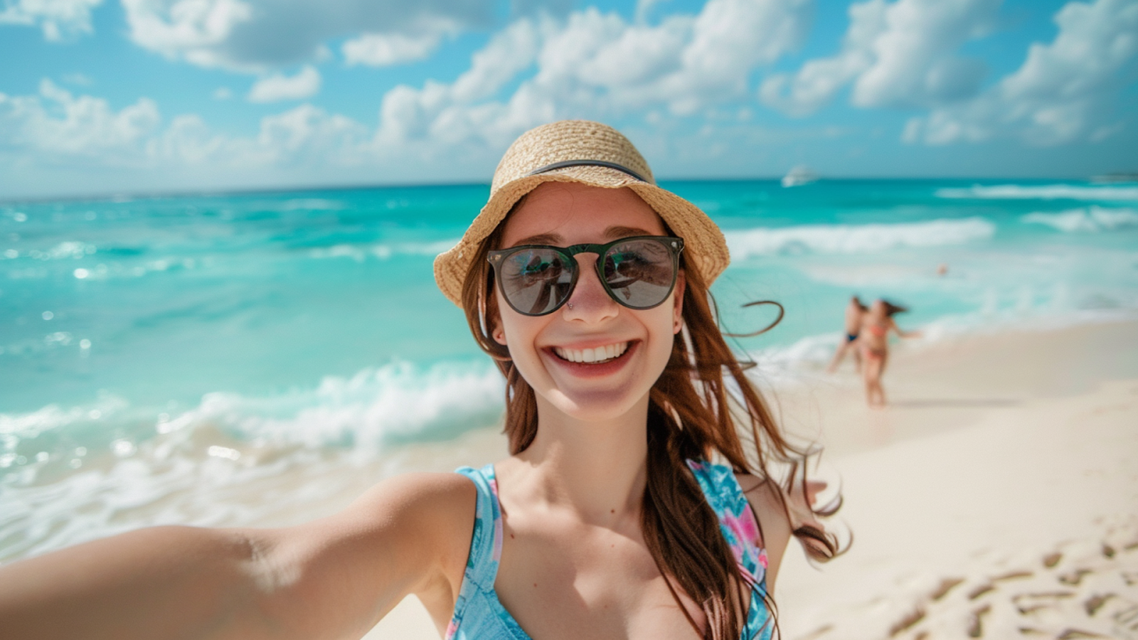 A woman taking a selfie on the beach