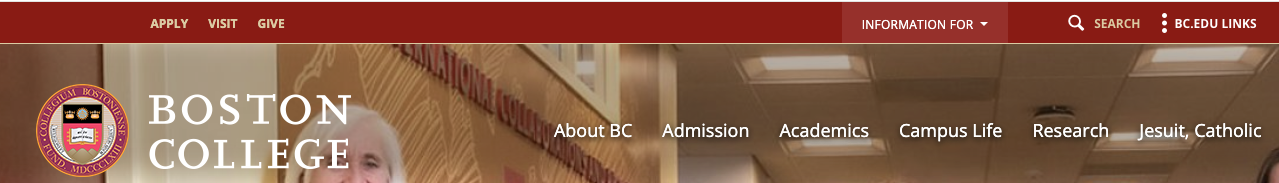 Screenshot of main website navigation bar from boston university