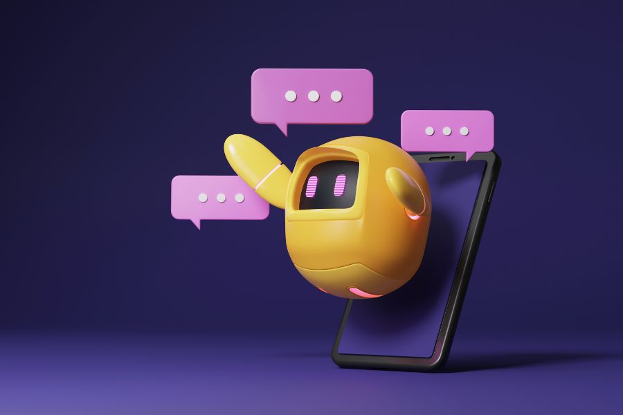 A yellow robot on a cell phone