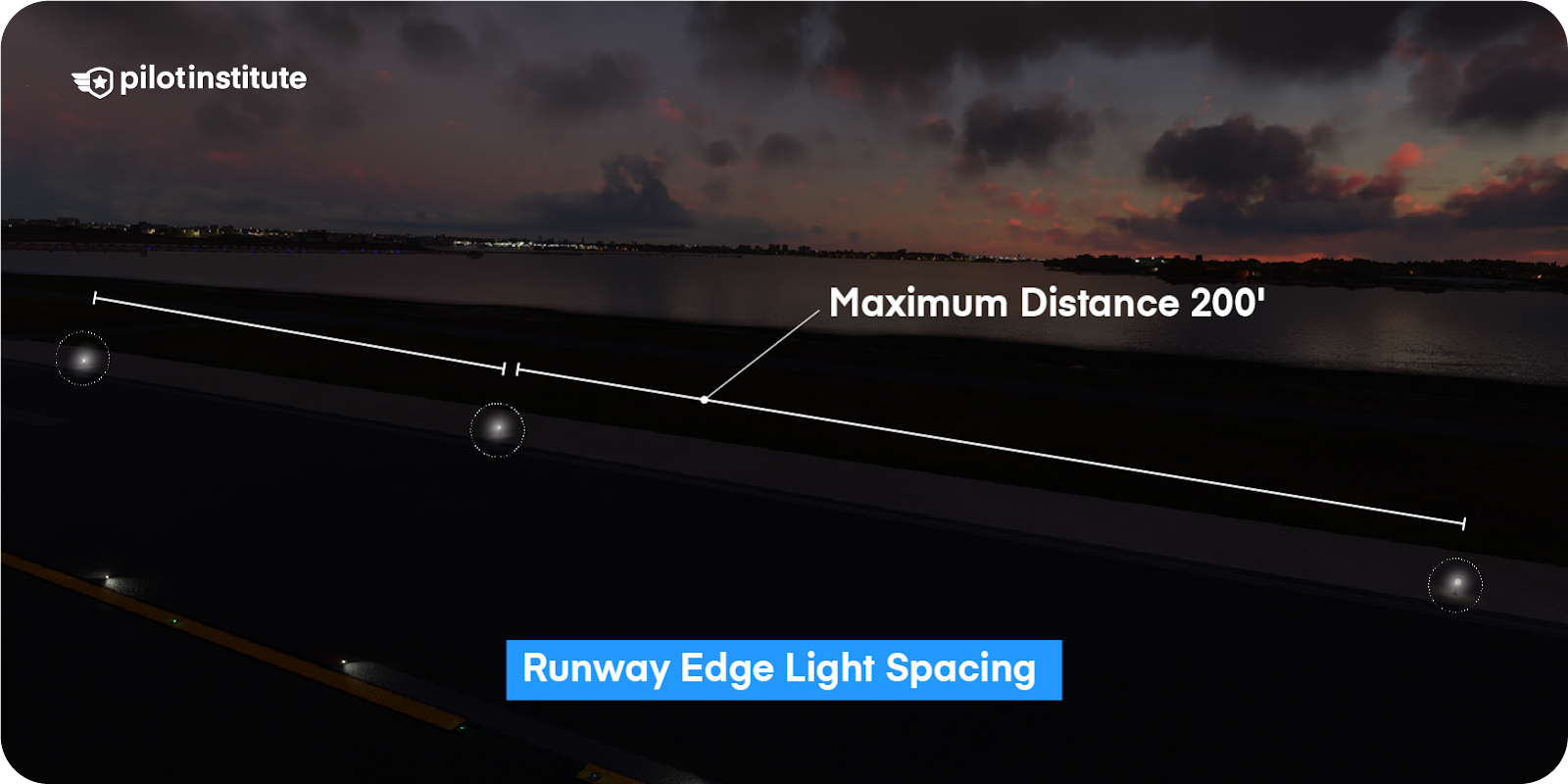 Runway edge lights with maximum spacing of 200 feet.