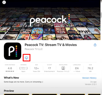 Install" or "Get" button on the Peacock app store page