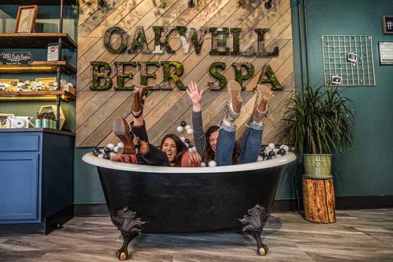 Oakwell Beer Spa's taproom and photo wall