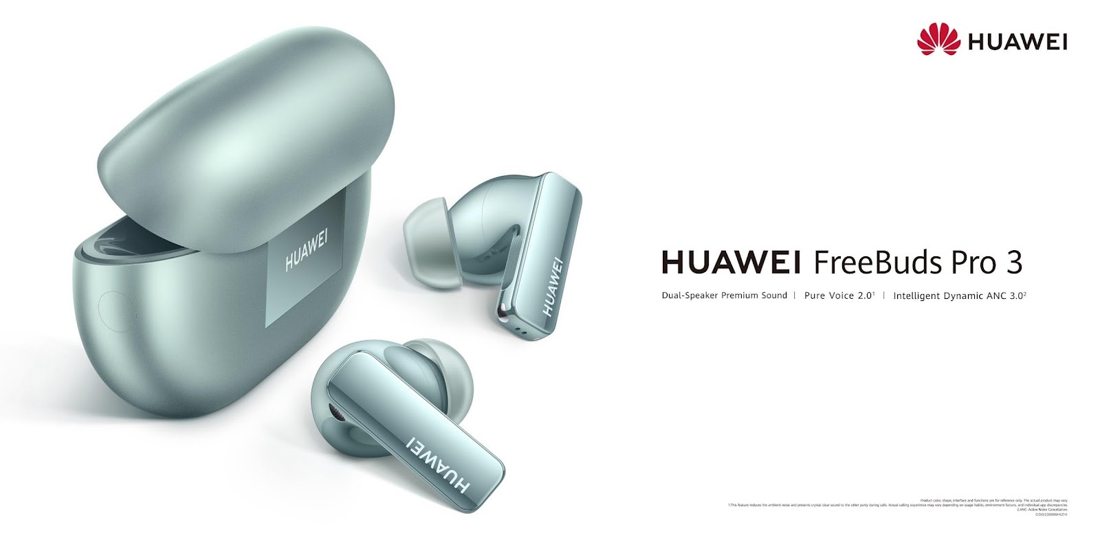 A close-up of a huawei wireless earbuds
Description automatically generated