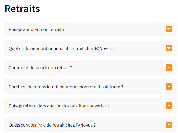 Trouvez toutes les informations nécessaires sur la page FAQ de FXNovus