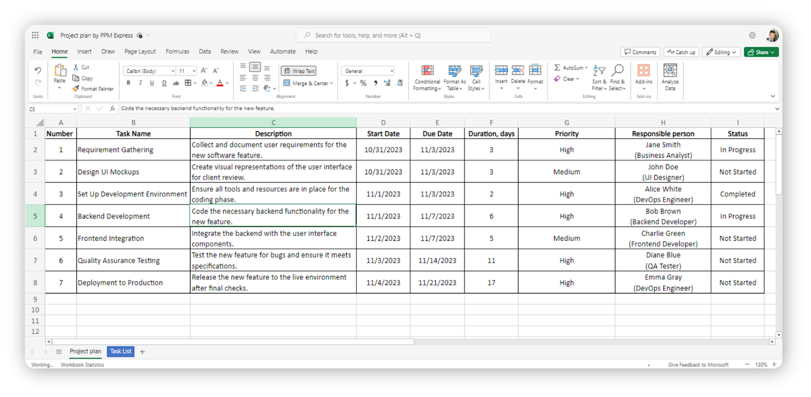 How to track project progress in Excel