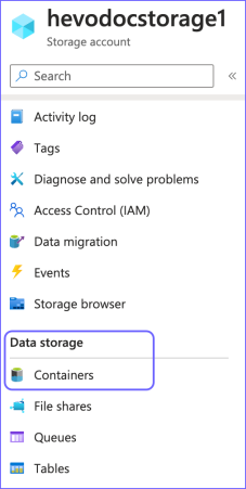 Azure Blob Storage to Snowflake: Finding the Containers tab.