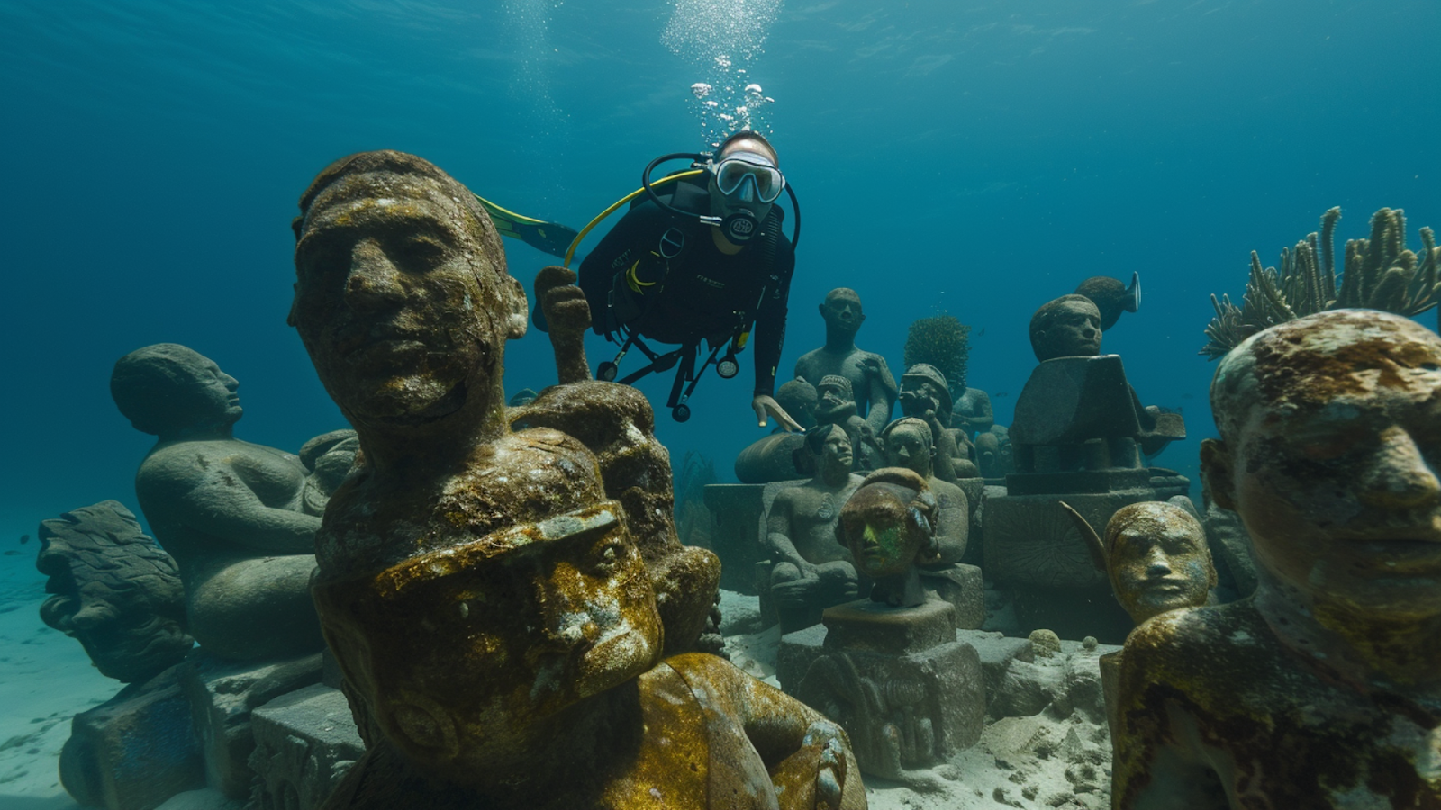 A person exploring Cancun’s underwater museum