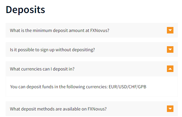 FXNovus Payment Method Currencies