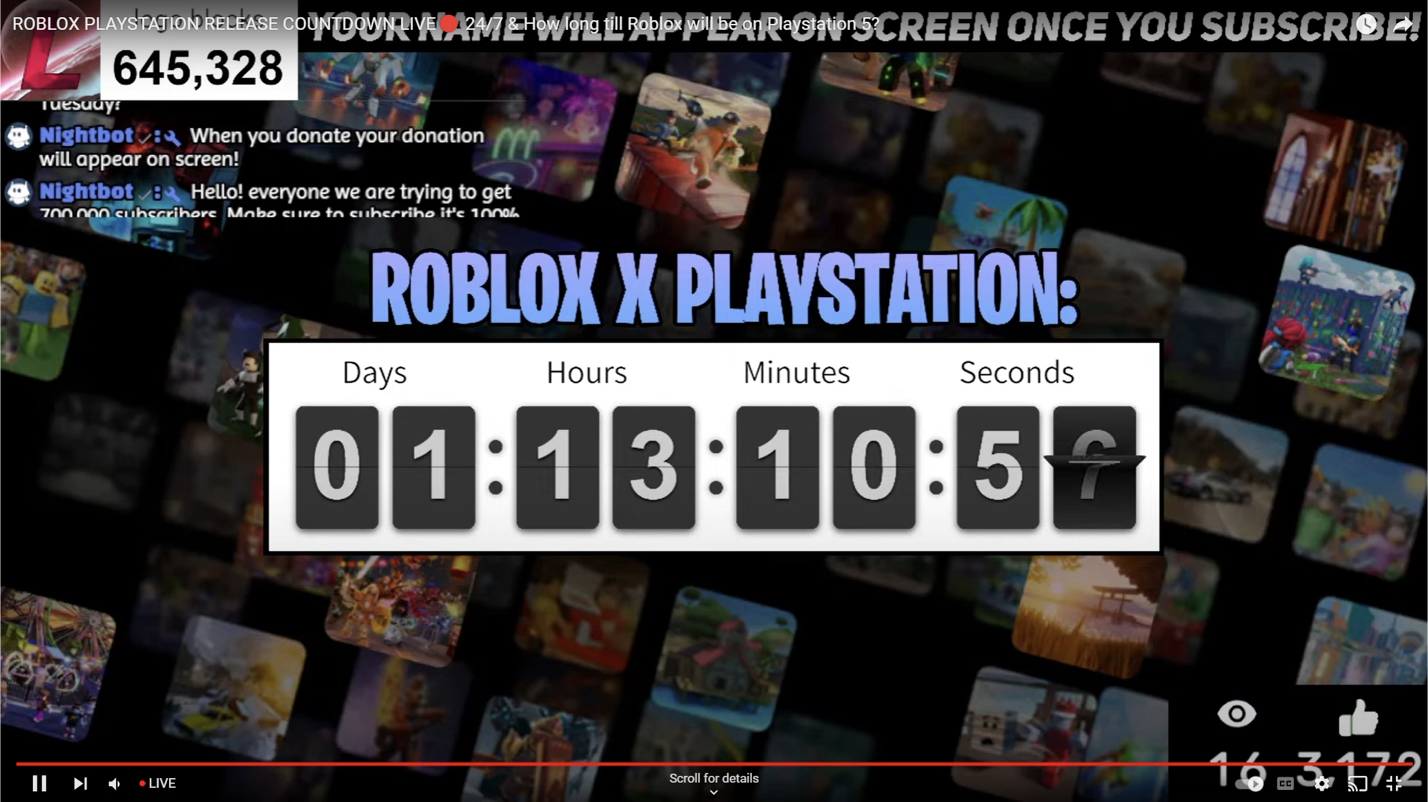 Countdown timer on a YouTube screen