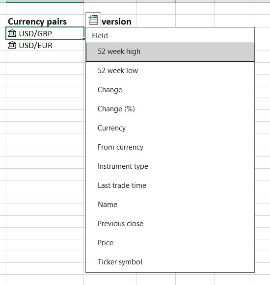 Getting exchange rates data in Excel