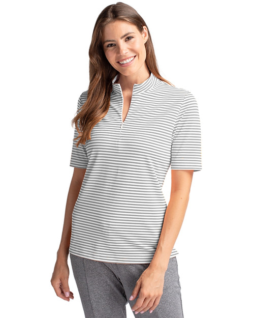 Cutter & Buck Virtue Eco Pique Stripe Recycled Womens Top in gray