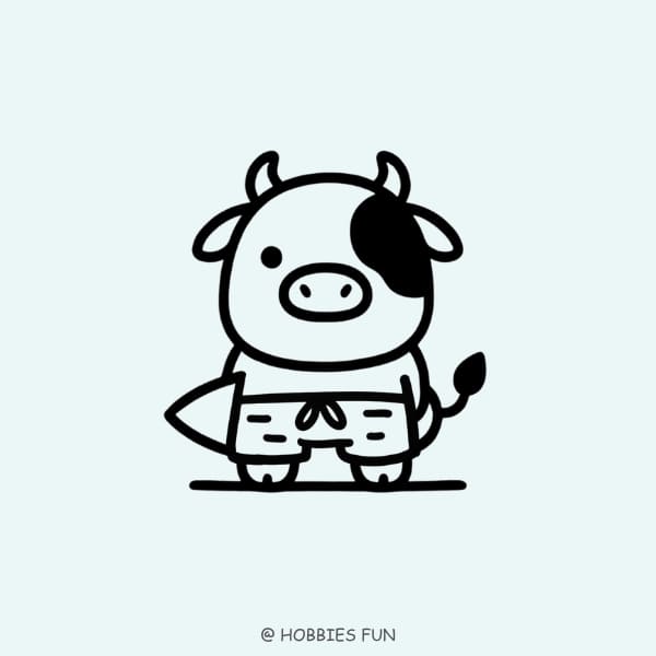 Cool cow drawing, Cow as a Surfer