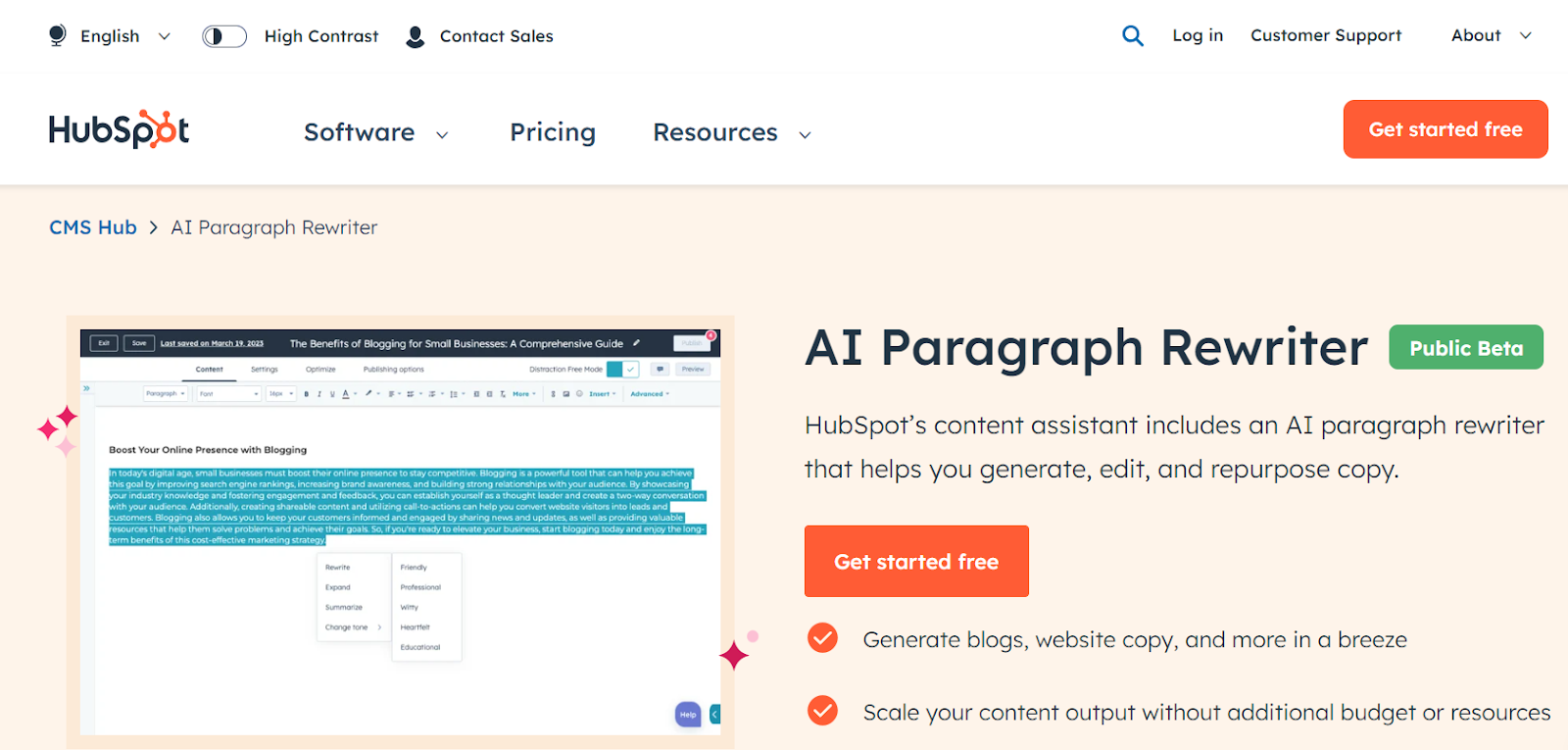 HubSpot's Paragraph Rewriter