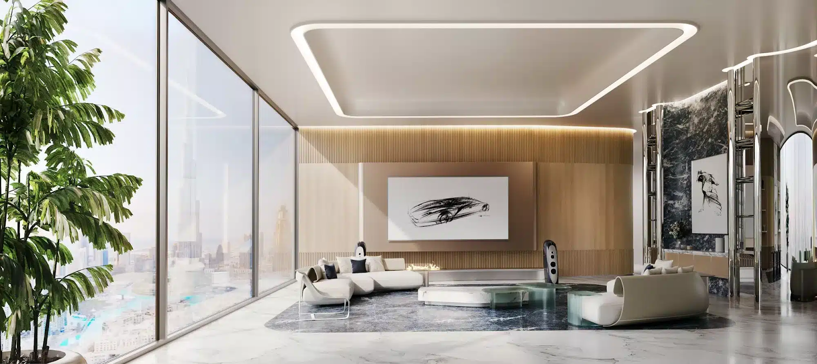 Living room interiors of the Bugatti Residences