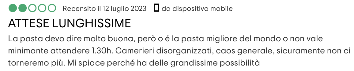 Una recensione negativa su Google MyBusiness