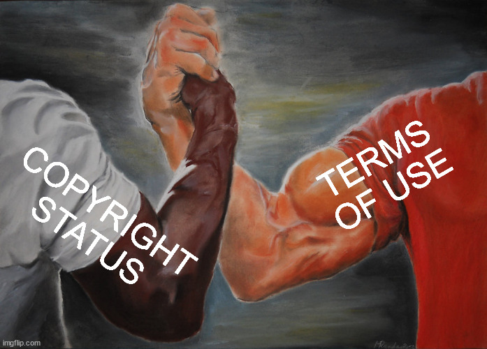 Arm wrestle meme between copyright status and terms and use