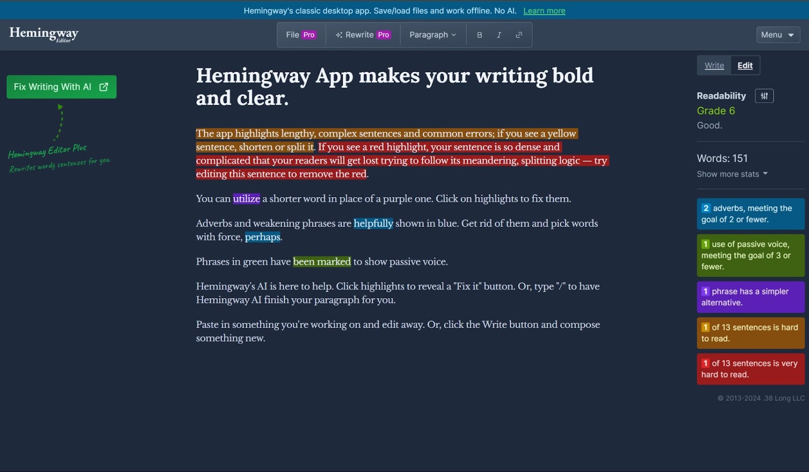 Screenshot of Hemmingway App website