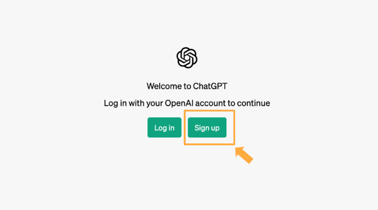 「Sign up」をクリック　ChatGPT