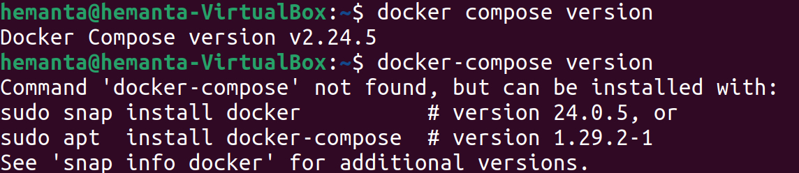 docker compose version command output