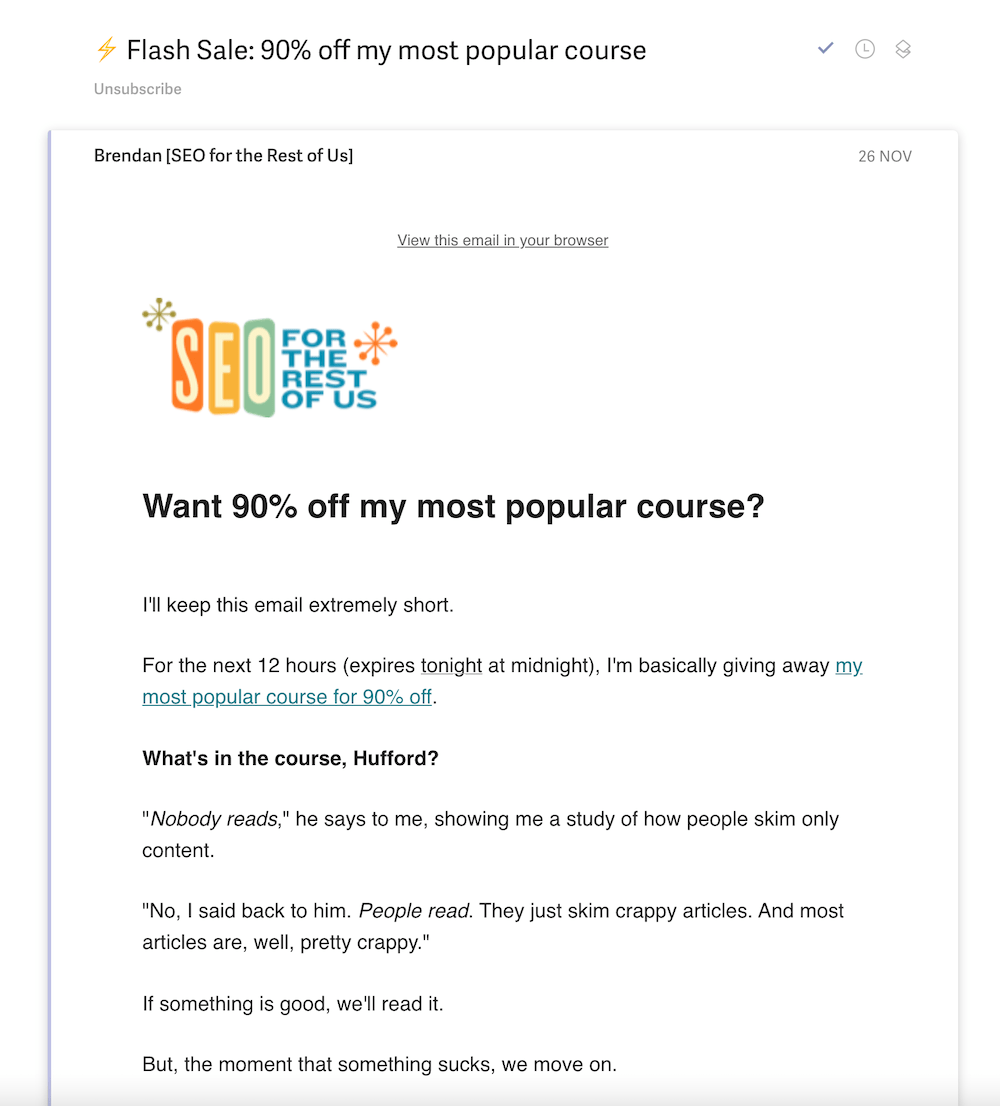Promotional email for selling the course
