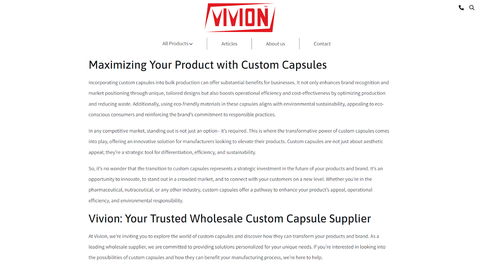Screenshot of a guide on the business benefits of using custom capsules.