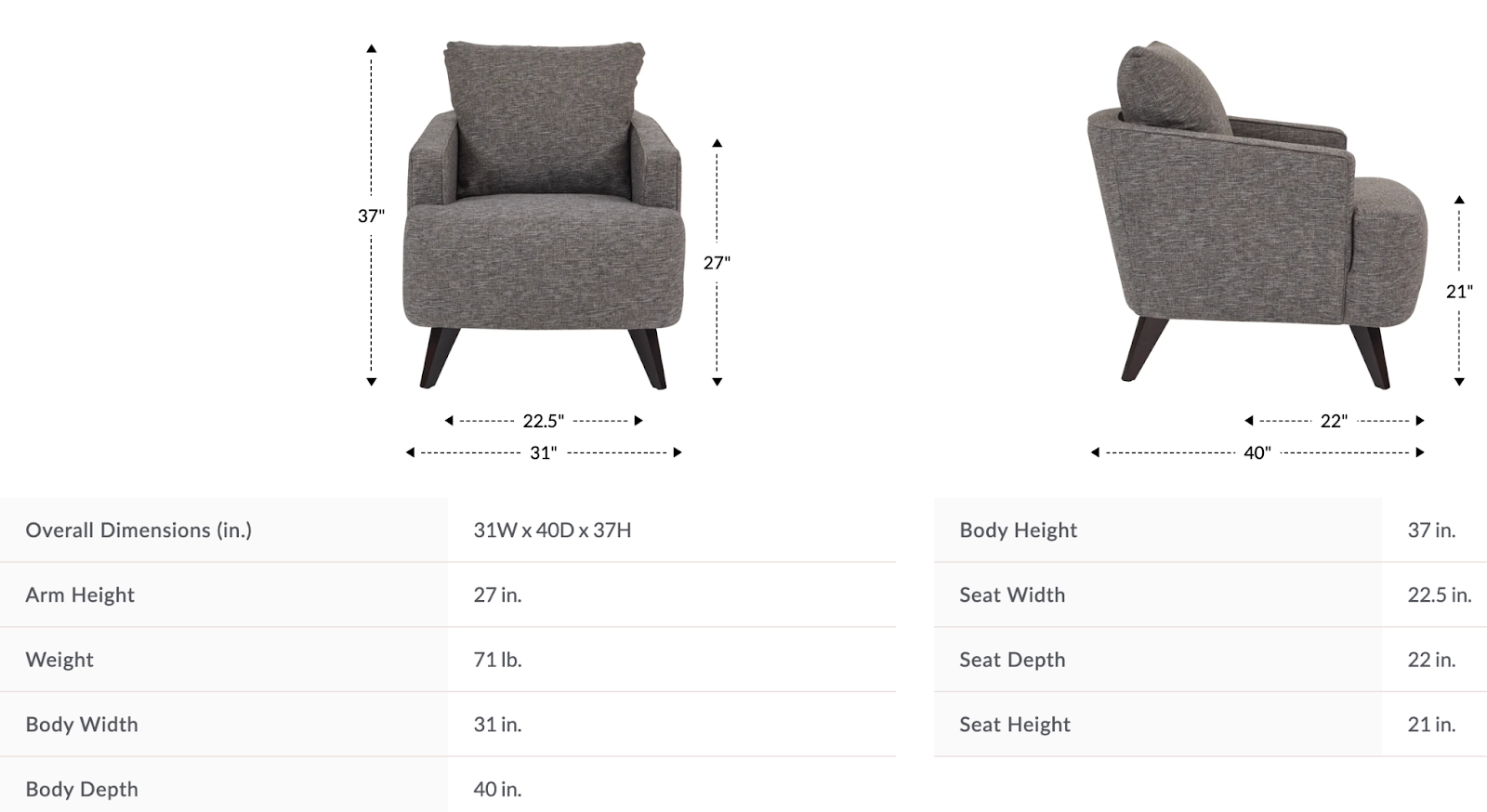 maeve chair size