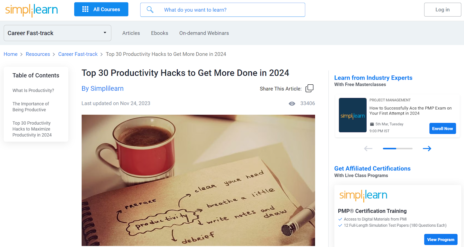 Simplilearn's Article: Top 30 Productivity Hacks to Get More Done in 2024