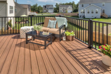 trex signature railing composite deck with lawn chair custom built michigan