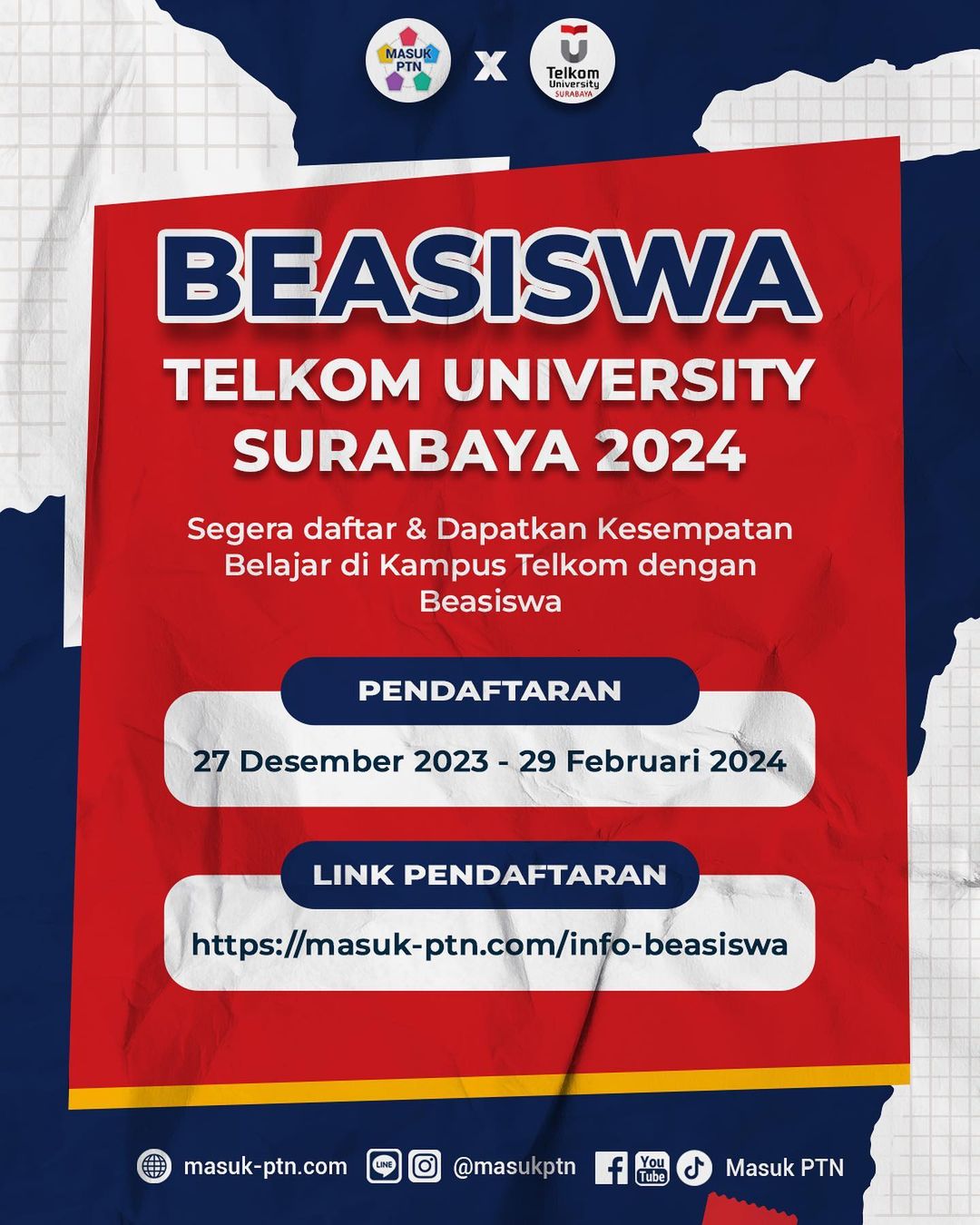 beasiswa pendidikan 2024 Telkom University Surabaya