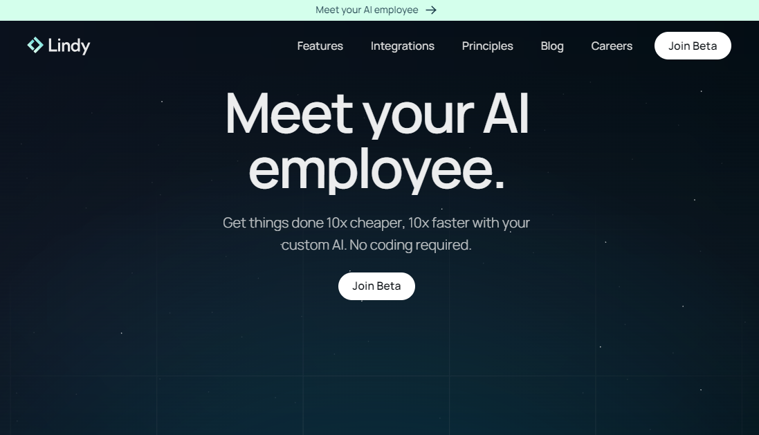 The homepage for Lindy.ai. 