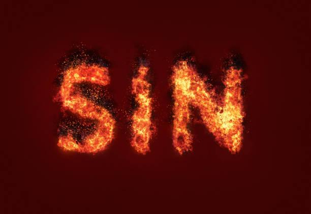 The word SIN in burning letters of fire SIN in flaming capital letters. Becoming sin for us stock pictures, royalty-free photos & images