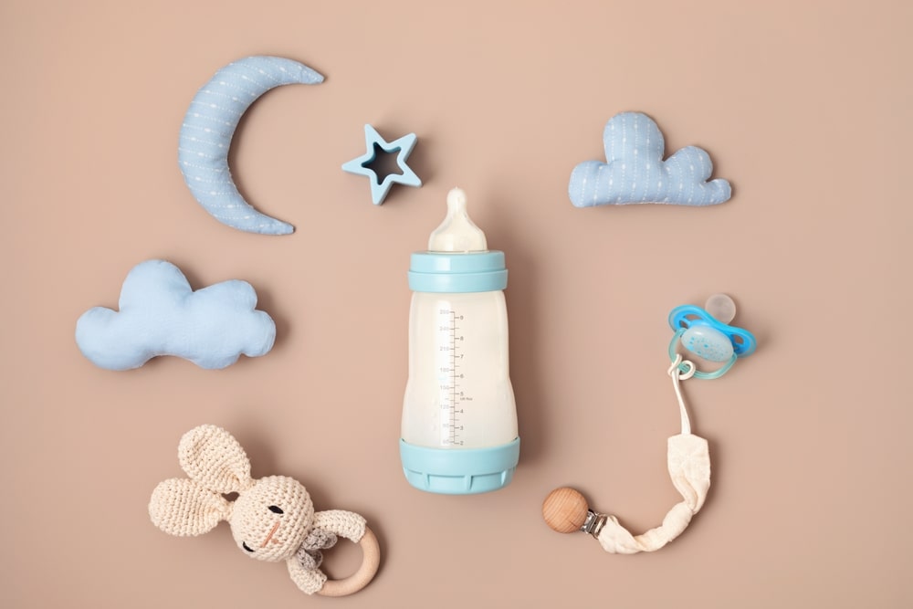 baby bottle with baby toys 