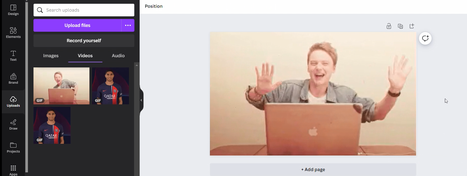 Uploaded gif/video on Canva
