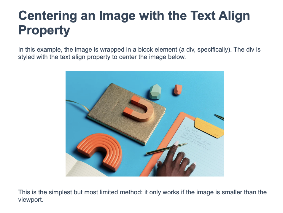 how to center an image in css, text align