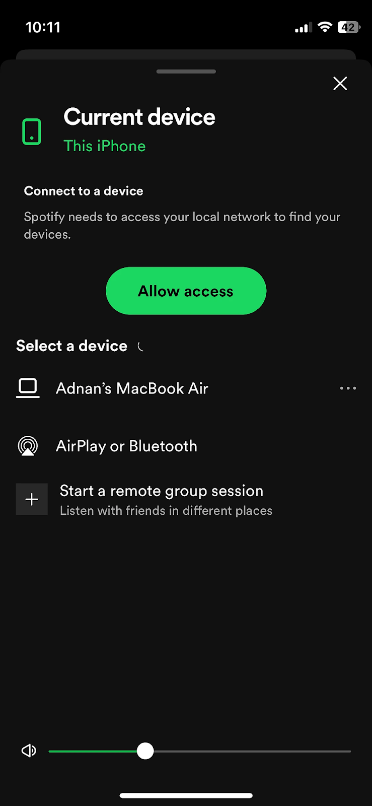 Alt=Spotify Connect screenshot with the list of available devices
